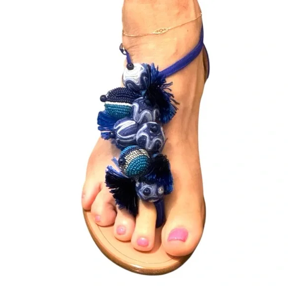 Aquazzura NWOT Blue Beaded Women's Sandals - Picture 2 of 6